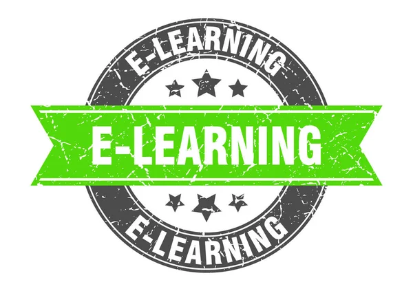 E-learning sello redondo con cinta verde. e-learning — Archivo Imágenes Vectoriales