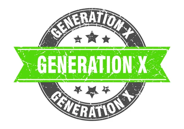 Generációs x kerek bélyeg zöld szalaggal. x generáció — Stock Vector