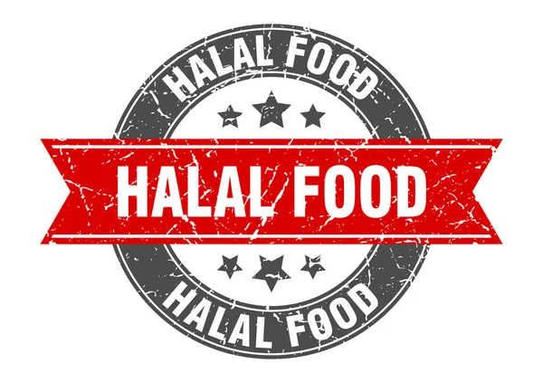 Timbre rond halal alimentaire avec ruban rouge. nourriture halal — Image vectorielle