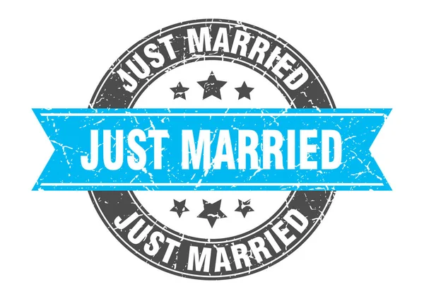 Turkuaz kurdeleli yuvarlak pullu bir evlilik. Yeni evlendi. — Stok Vektör