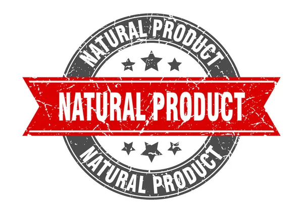 Produit naturel timbre rond avec ruban rouge. produit naturel — Image vectorielle