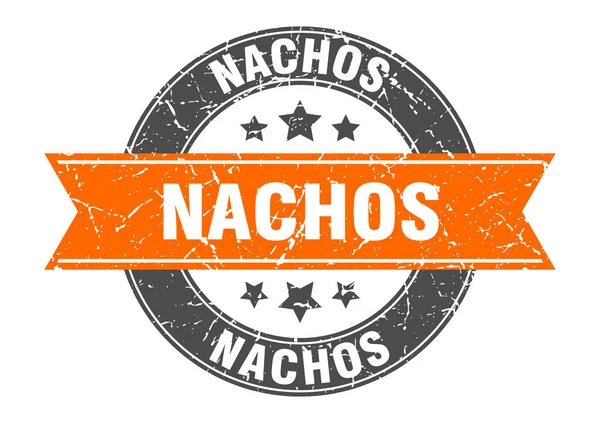 Timbro rotondo nachos con nastro arancione. nachos — Vettoriale Stock
