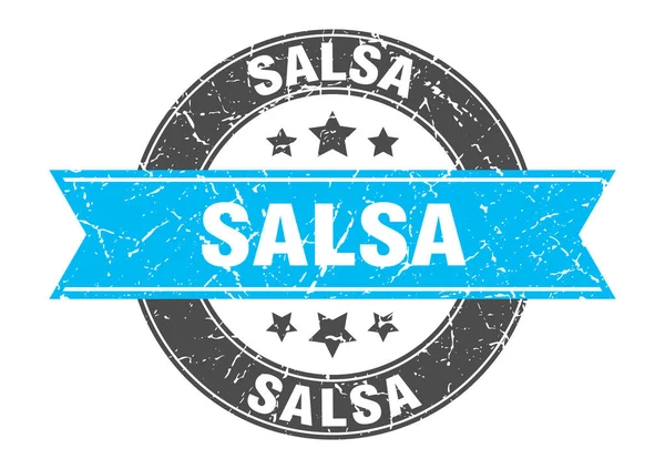 Salsa runde Marke mit türkisfarbenem Band. salsa — Stockvektor