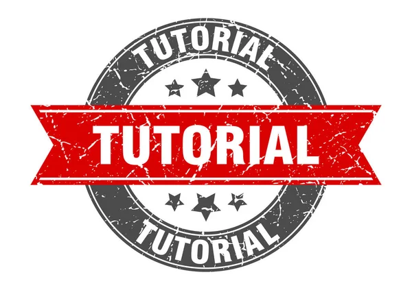 Tutorial sello redondo con cinta roja. tutorial — Vector de stock