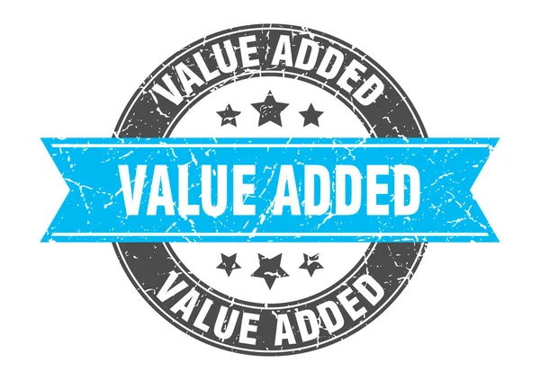 Toegevoegde waarde ronde stempel met turquoise lint. toegevoegde waarde — Stockvector