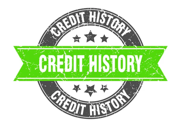 信用卡历史圆形印章绿色丝带。 信用记录 — 图库矢量图片