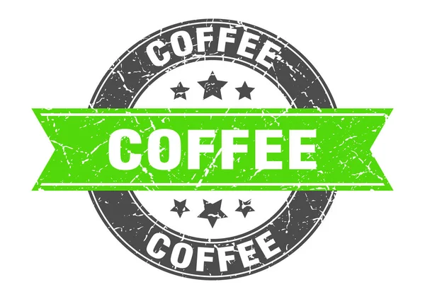 Kávové kulaté razítko se zelenou stuhou. káva — Stockový vektor