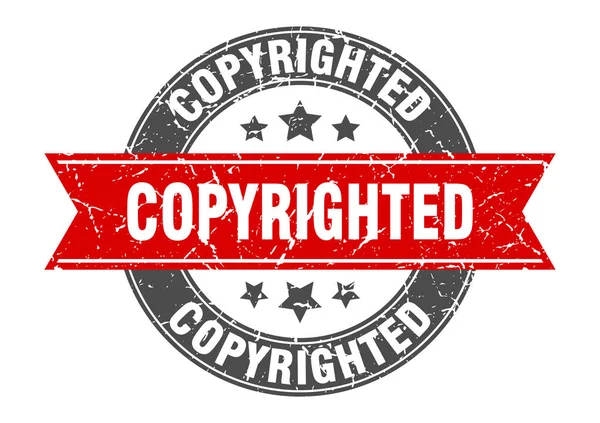 Timbro rotondo protetto da copyright con nastro rosso. protetti da copyright — Vettoriale Stock