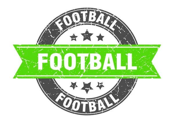 足球圆形邮票,绿色缎带. 足球 — 图库矢量图片