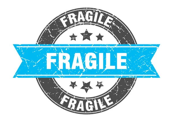 Fragile timbre rond avec ruban turquoise. fragile — Image vectorielle