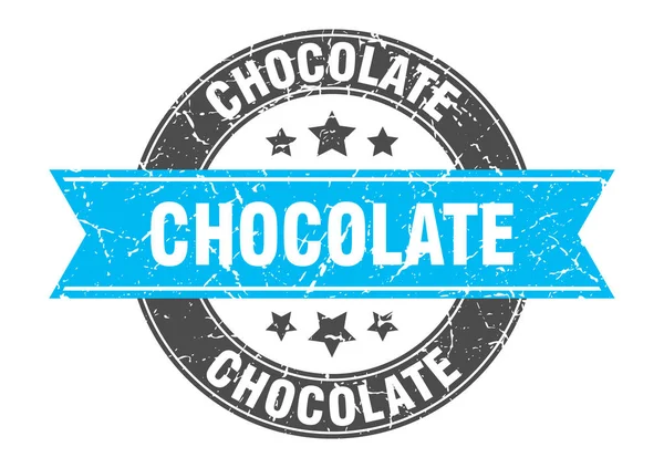 Timbre rond chocolat avec ruban turquoise. chocolat — Image vectorielle