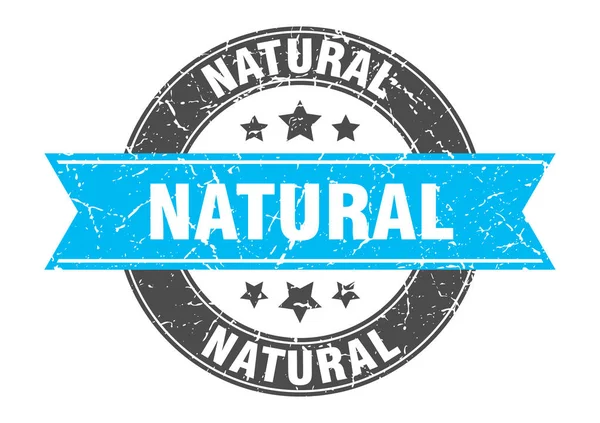Timbre rond naturel avec ruban turquoise. naturel — Image vectorielle