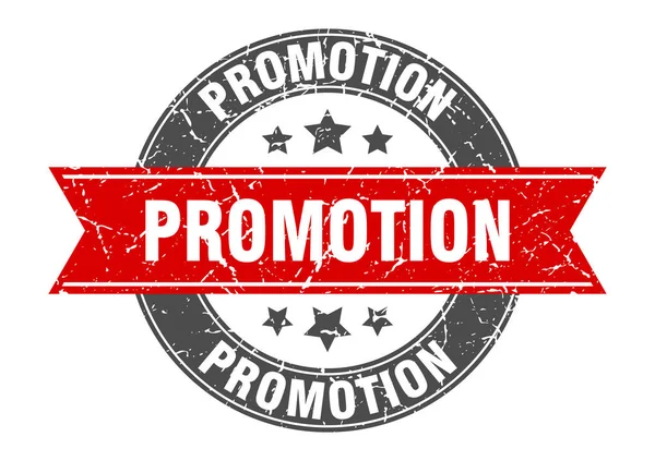 Promotion ronde timbre avec ruban rouge. promotion — Image vectorielle