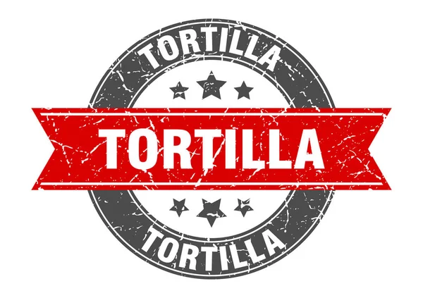 Tortilla runde Marke mit roter Schleife. Tortilla — Stockvektor