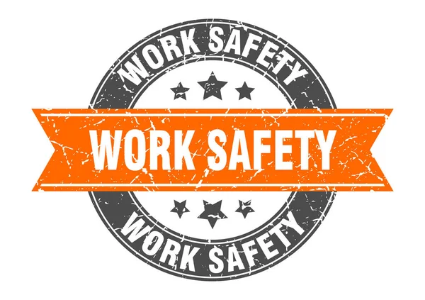 Work safety round stamp with orange ribbon. work safety — Stock Vector
