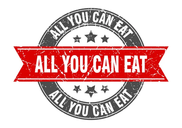 All you can eat round stamp with red ribbon. all you can eat — Stock vektor