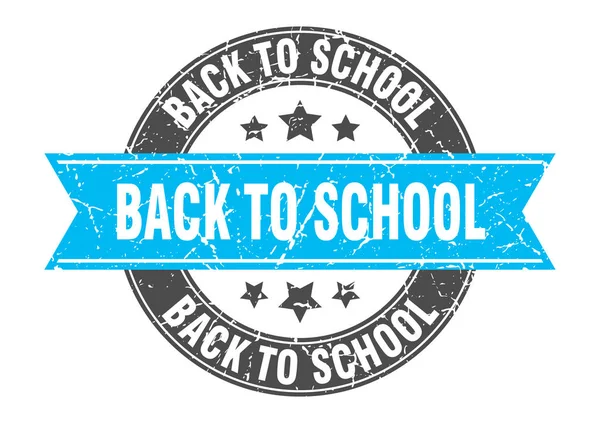 Back to school round stamp with turquoise ribbon. back to school — Stock vektor