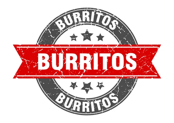 Burritos timbro rotondo con nastro rosso. burritos — Vettoriale Stock