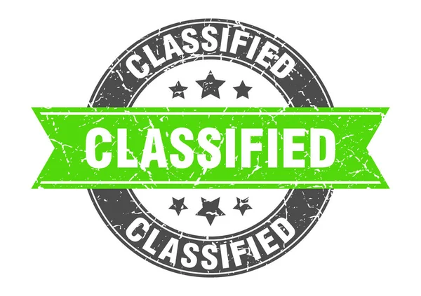 Sello redondo clasificado con cinta verde. clasificados — Vector de stock