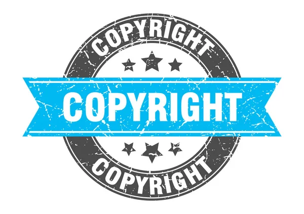 Urheberrecht runde Marke mit türkisfarbenem Band. Urheberrecht — Stockvektor