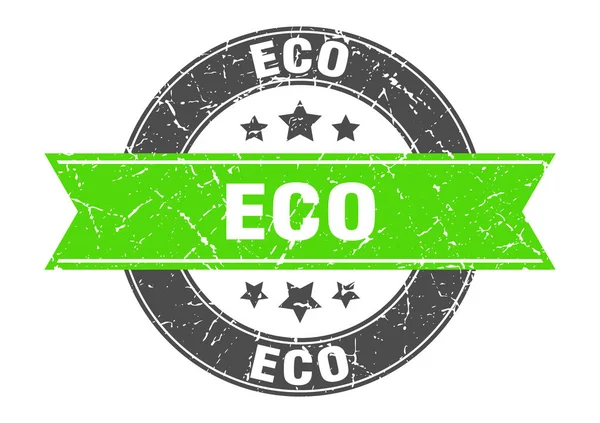 Ekokulaté razítko se zelenou stuhou. eco — Stockový vektor