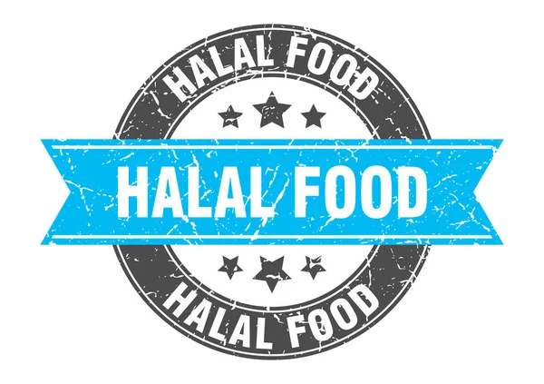 Timbre rond halal alimentaire avec ruban turquoise. nourriture halal — Image vectorielle