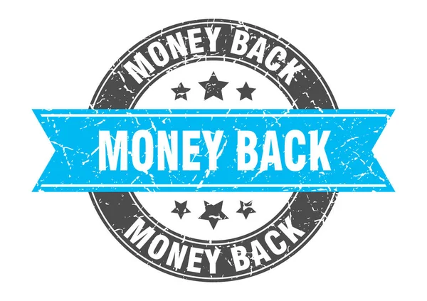 Money back round stamp with turquoise ribbon. money back — Stock Vector