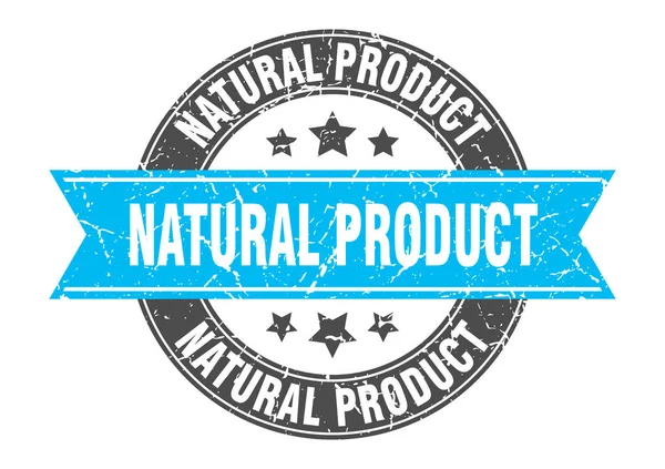 Produit naturel timbre rond avec ruban turquoise. produit naturel — Image vectorielle