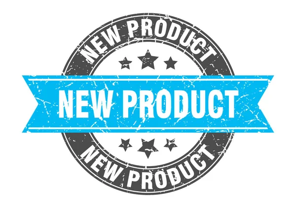 Neues Produkt runde Marke mit türkisfarbenem Band. neues Produkt — Stockvektor