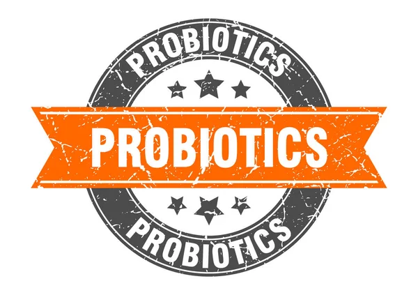 Probiotics round stamp with orange ribbon. probiotics — Stock vektor