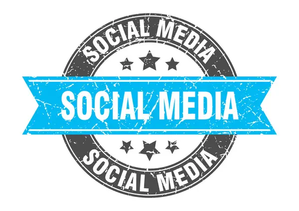 Social media ronde stempel met turquoise lint. sociale media — Stockvector