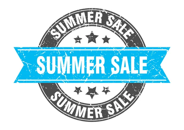 Sello redondo de venta de verano con cinta turquesa. venta de verano — Archivo Imágenes Vectoriales