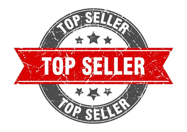 Top-Seller runde Marke mit roter Schleife. Verkaufsschlager — Stockvektor