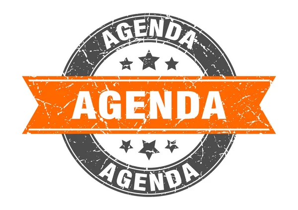 Agenda ronda sello con cinta naranja. agenda — Vector de stock