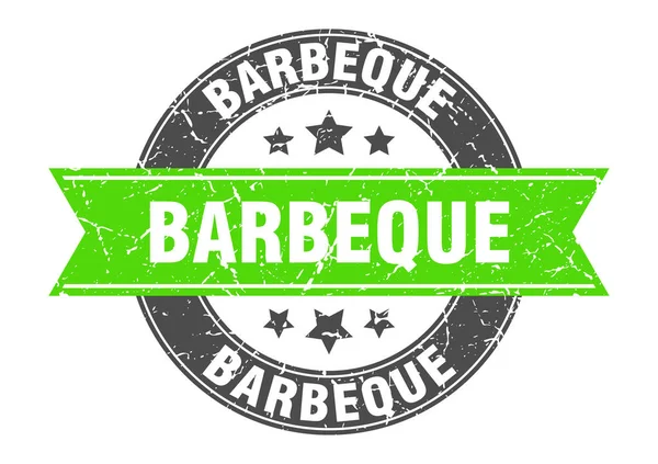 Timbre rond barbecue avec ruban vert. barbecue — Image vectorielle