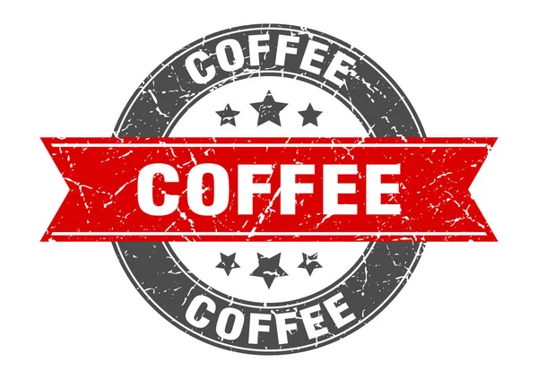 Kávové kulaté razítko s červenou stuhou. káva — Stockový vektor