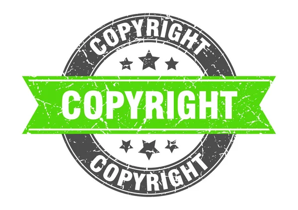 Carimbo redondo de direitos autorais com fita verde. Direitos de autor — Vetor de Stock