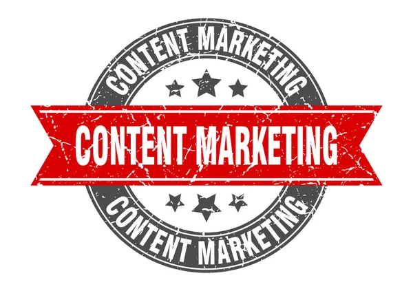 Marketing de contenu timbre rond avec ruban rouge. marketing de contenu — Image vectorielle