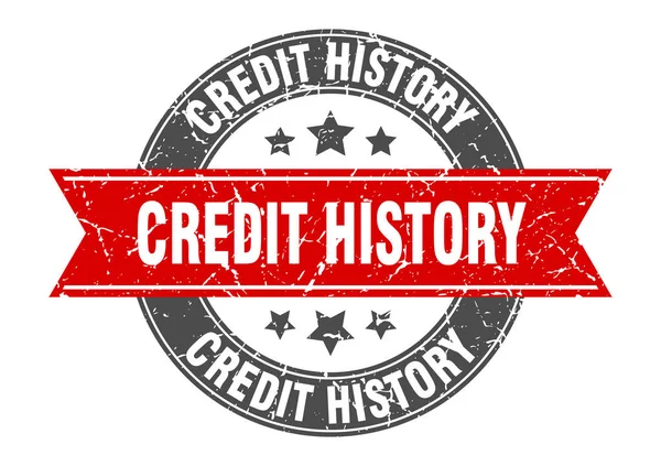 Historique de crédit timbre rond avec ruban rouge. antécédents de crédit — Image vectorielle