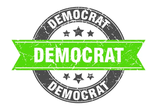 Democrat round stamp with green ribbon. democrat — Stock Vector