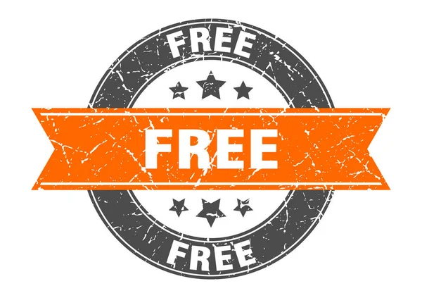 Бесплатная круглая марка с оранжевой лентой. бесплатно — стоковый вектор