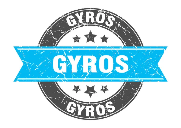 Timbre rond gyros avec ruban turquoise. gyroscopes — Image vectorielle