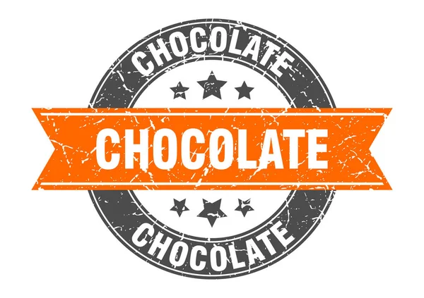 Timbre rond chocolat avec ruban orange. chocolat — Image vectorielle