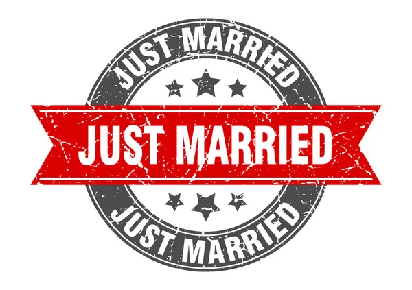 Vient de se marier timbre rond avec ruban rouge. vient de se marier — Image vectorielle