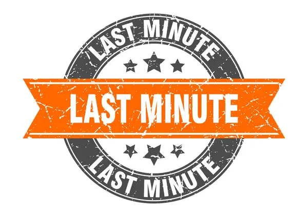 Runde Last-Minute-Briefmarke mit orangefarbenem Band. Last Minute — Stockvektor
