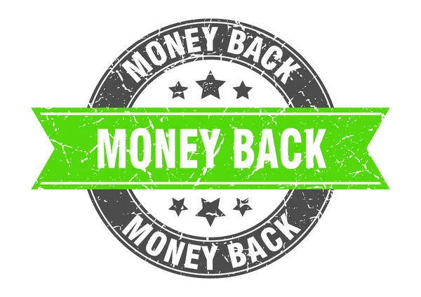 Pengar tillbaka runda stämpel med grönt band. pengar tillbaka — Stock vektor