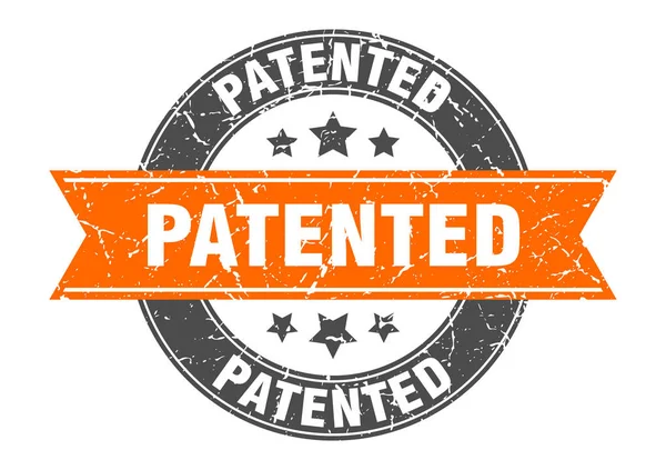 Patentierte runde Marke mit orangefarbenem Band. patentiert — Stockvektor