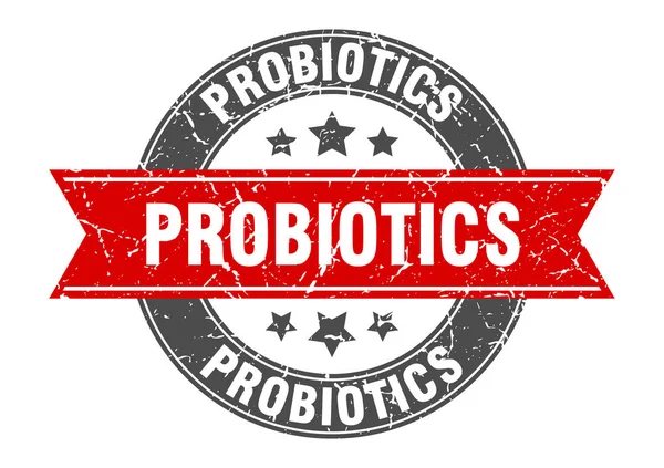 Probiotika rund stämpel med rött band. probiotika — Stock vektor