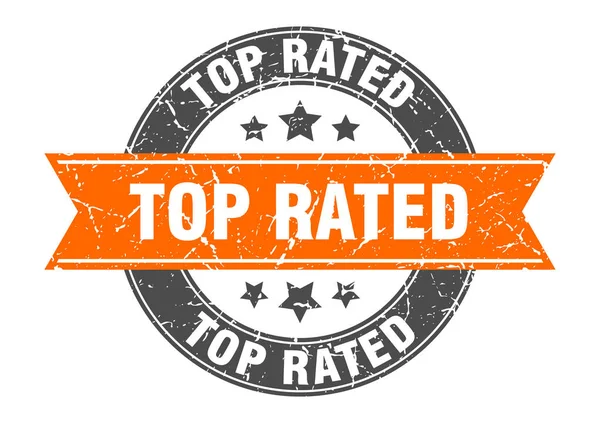 Top bewertete runde Marke mit orangefarbener Schleife. am besten bewertet — Stockvektor