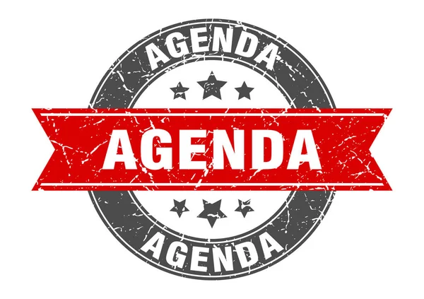 Agenda round stamp with red ribbon. agenda — Stock Vector